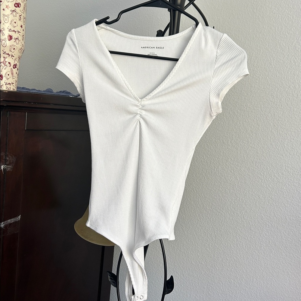 American Eagle Outfitters White Ribbed Bodysuit